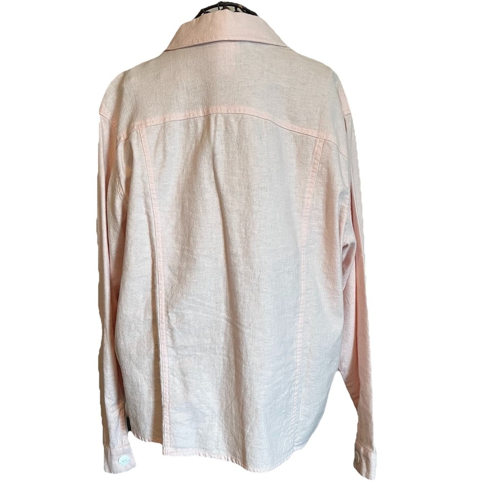 Linen Blend Button Up Shirt Sz L Pleated‎ Petal Pink Soft Girl Elevated Basic - Picture 4 of 13